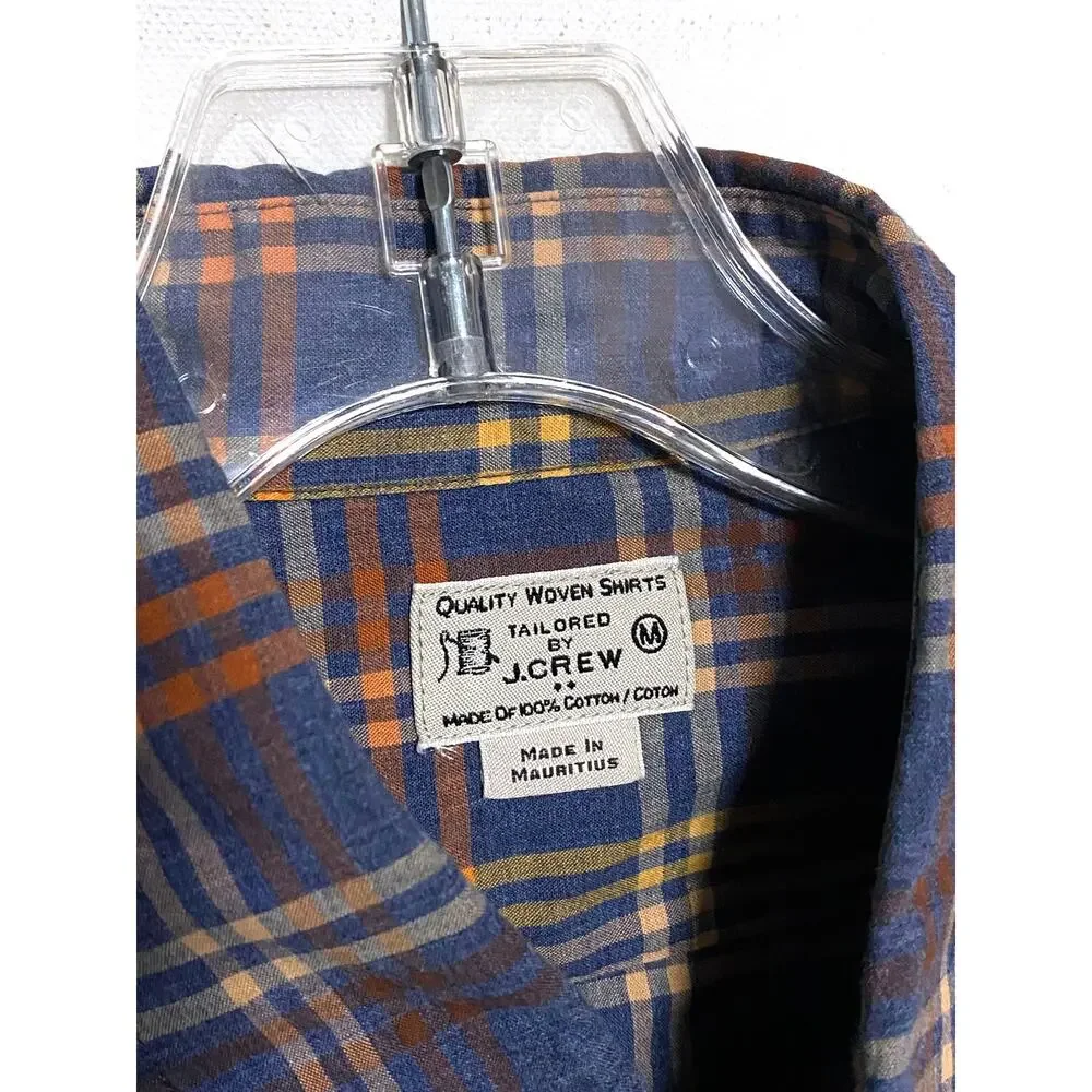 Vintage J Crew Plaid Button Shirt Men M Blue Preppy Classic Cotton Mauritius
